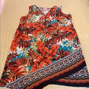 Dress Barn Palm Print 3/4 ZIP Front Dress 1X